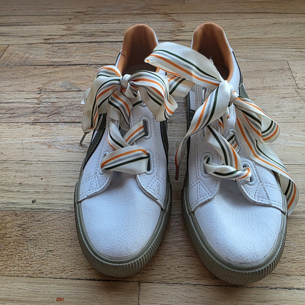 Women's White Beier Sneakers with Striped Ribbon Laces